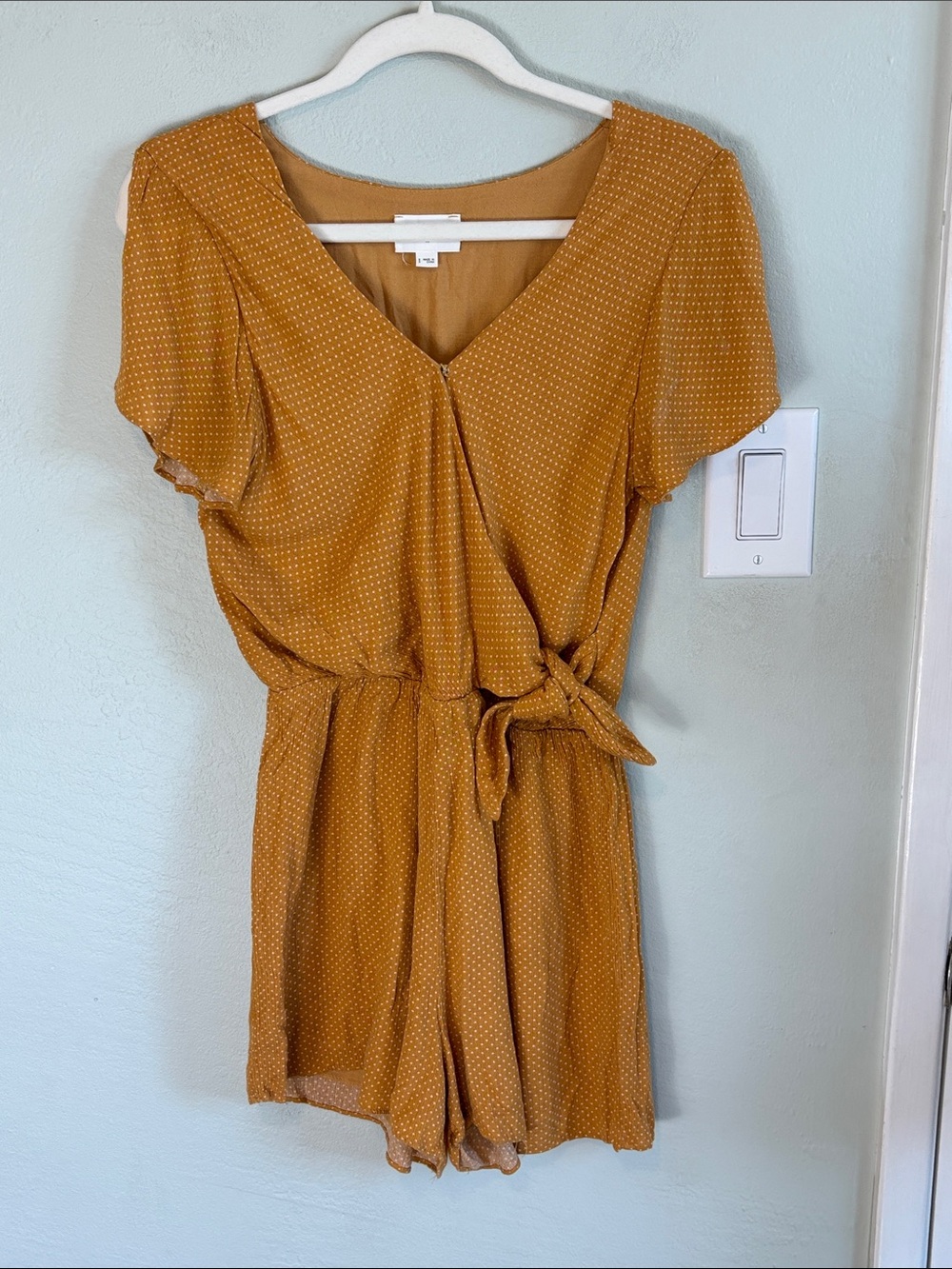 Bundle 2/$30! Everly Mustard Polka Dot Wrap Romper S Coquette Flirty Vacation